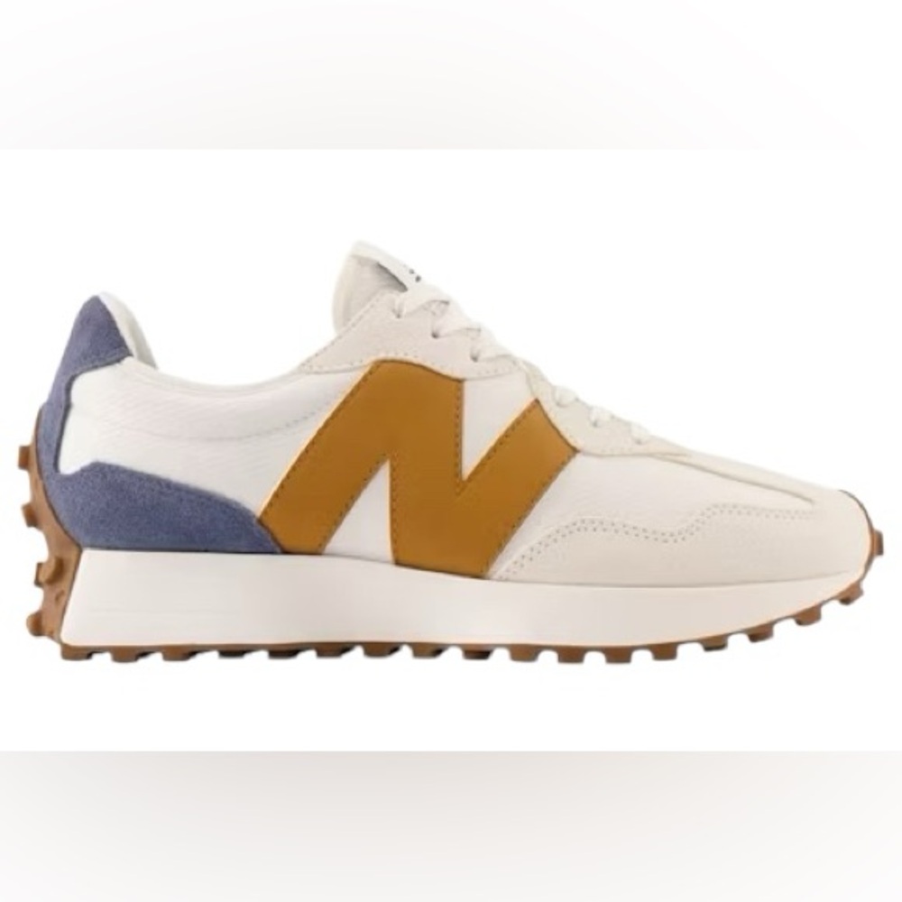 New Balance White and Tan Sneakers